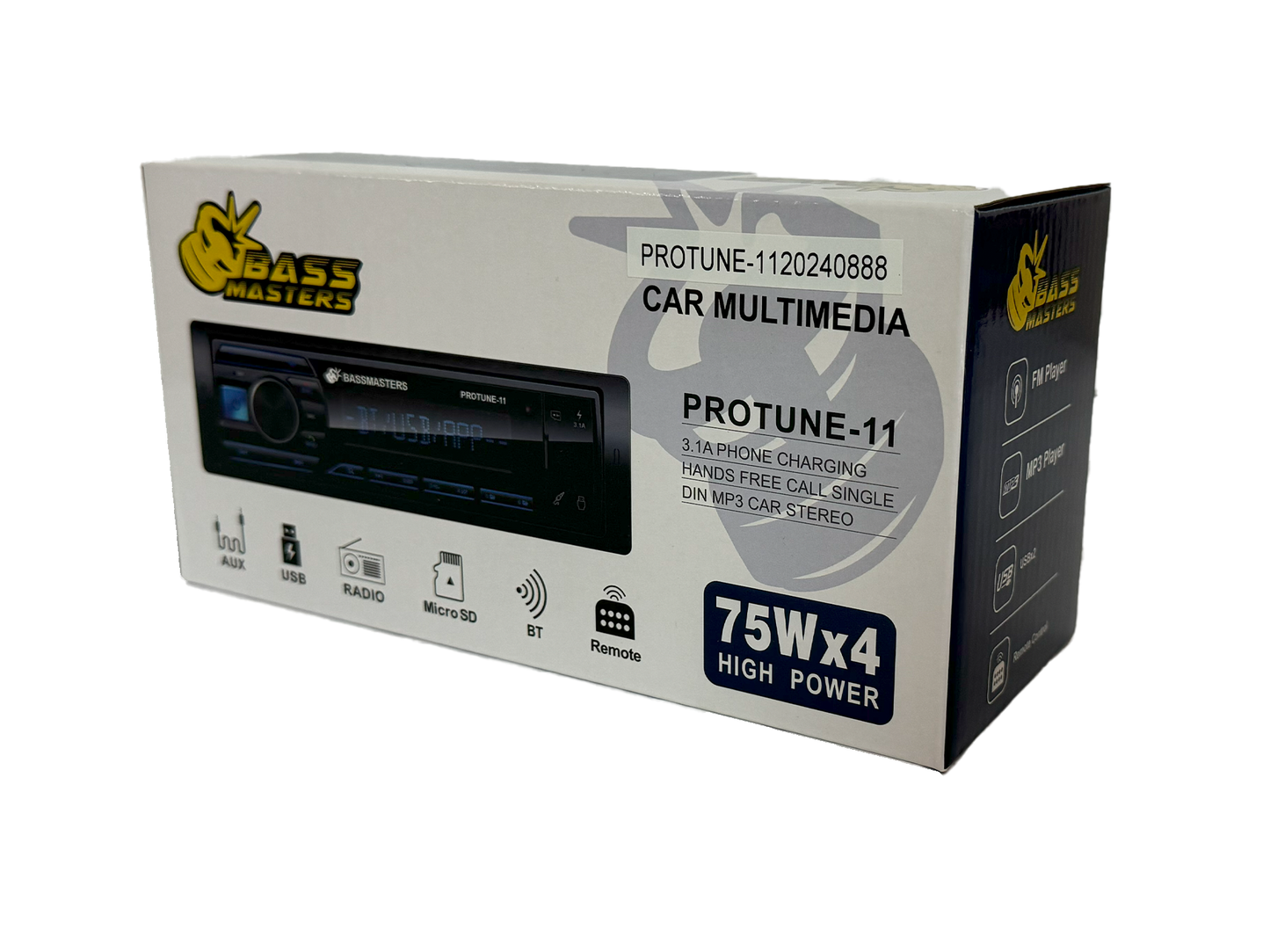 Bassmasters PROTUNE-11 Single Din Media Player Bluetooth/USB/AUX Bassmasters