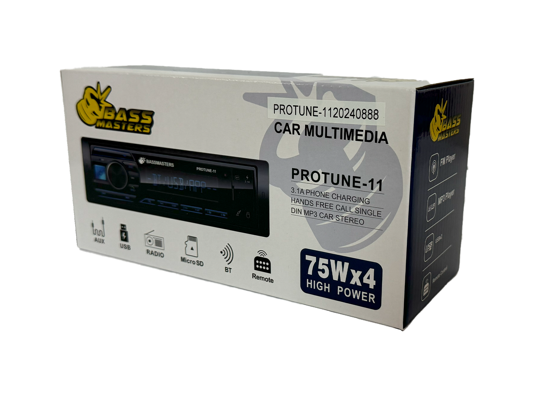 Bassmasters PROTUNE-11 Single Din Media Player Bluetooth/USB/AUX Bassmasters