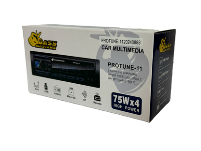 Bassmasters PROTUNE-11 Single Din Media Player Bluetooth/USB/AUX Bassmasters